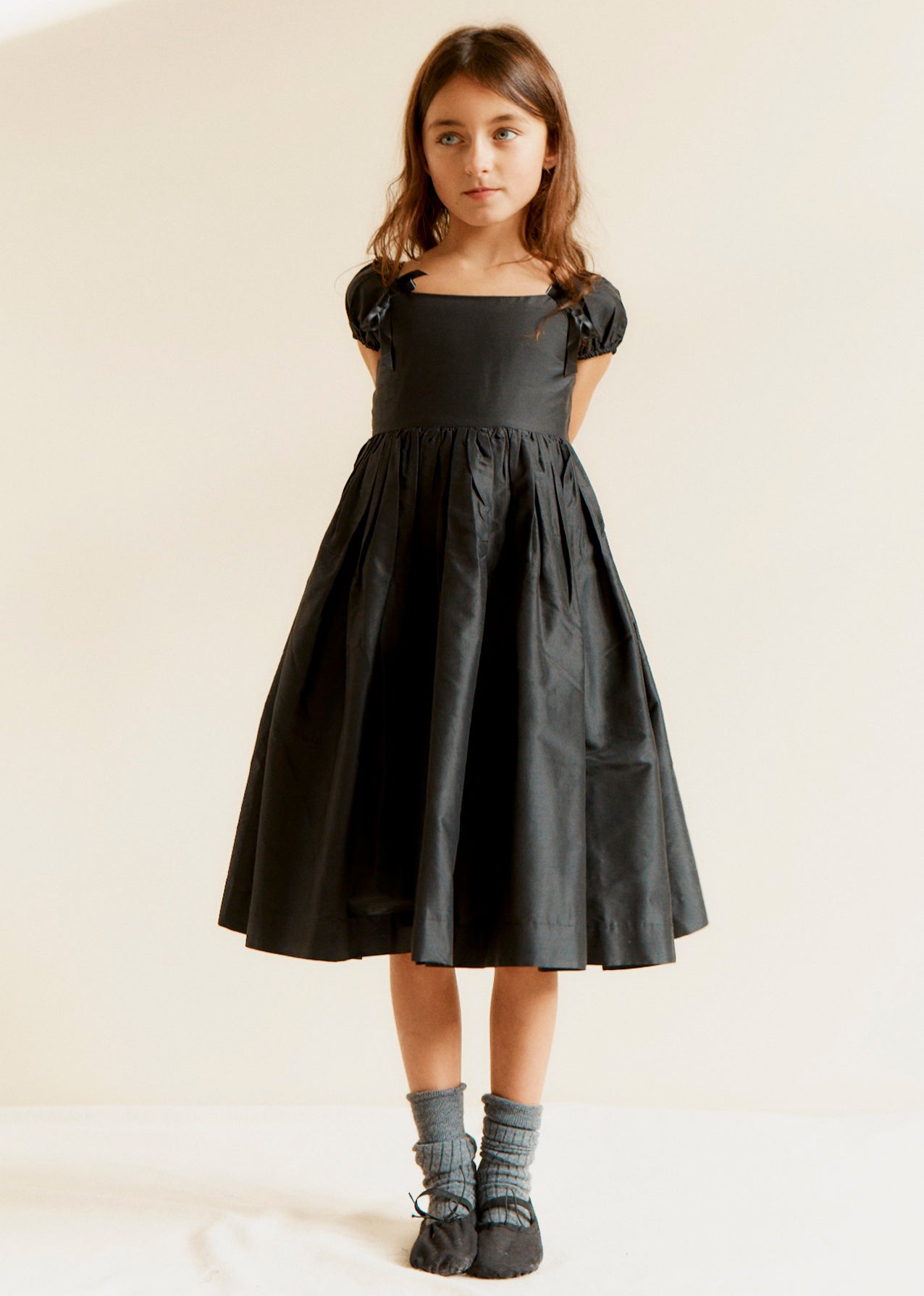 GARDA GIRL'S SILK TAFETTA DRESS - BLACK