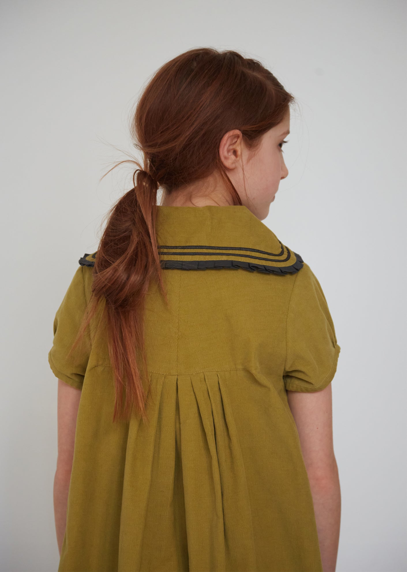 LAILA GIRL'S COTTON CORDUROY DRESS - LIME