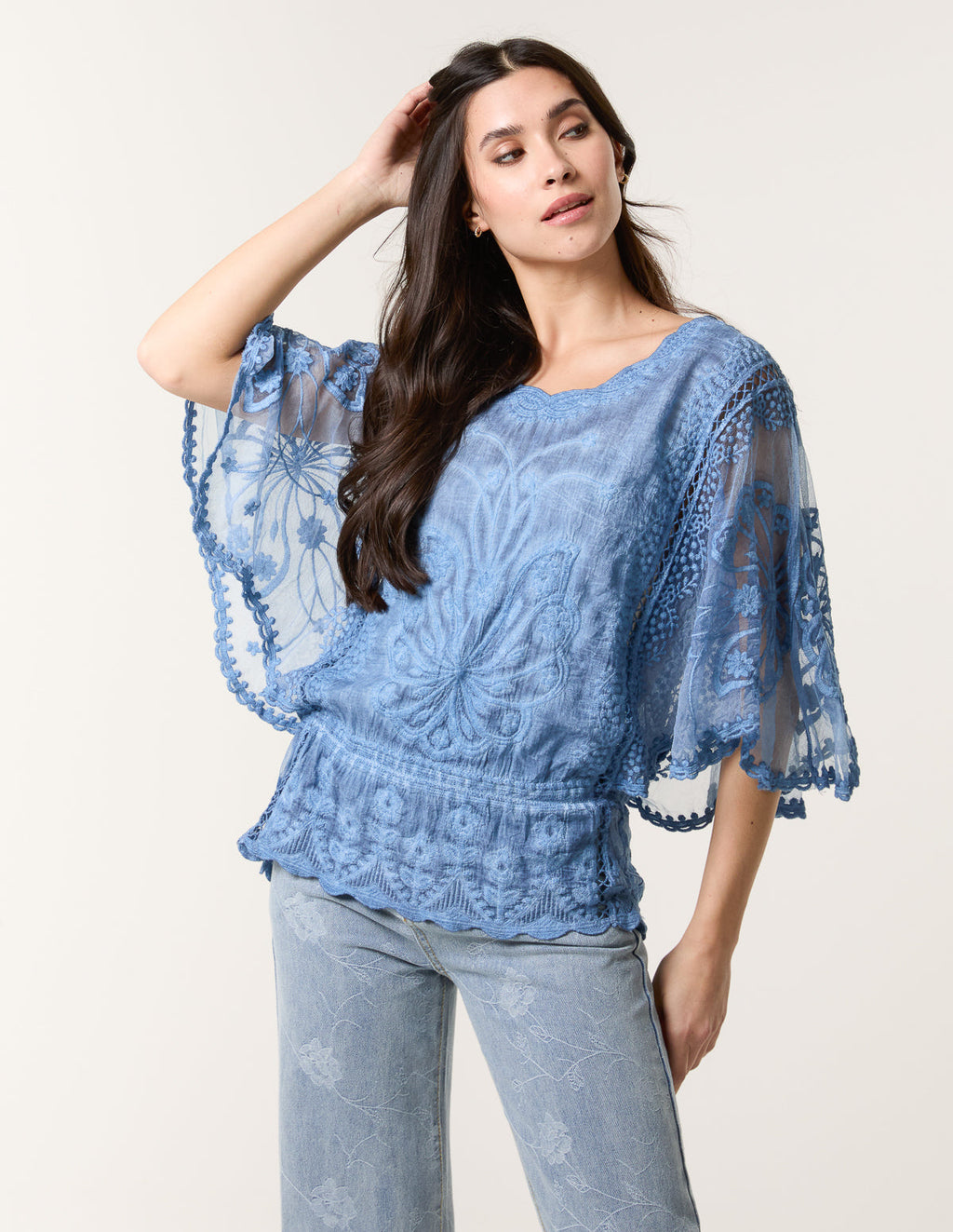 Floral Lace Butterfly Sleeve Blouse
