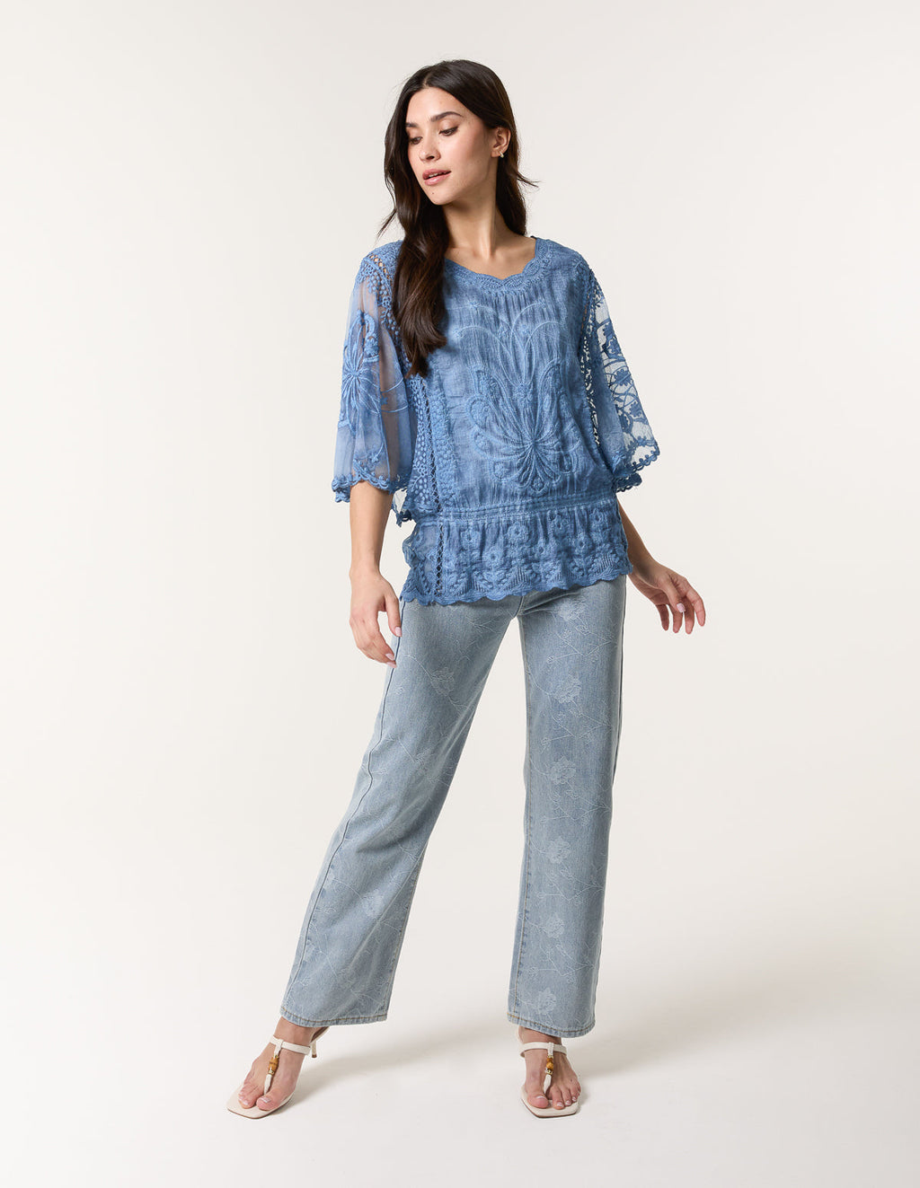 Floral Lace Butterfly Sleeve Blouse