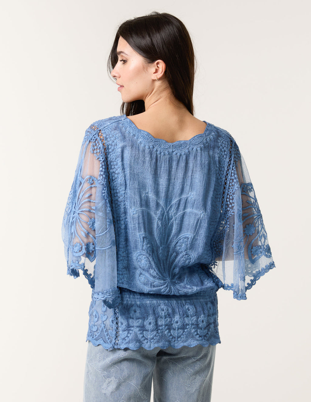 Floral Lace Butterfly Sleeve Blouse