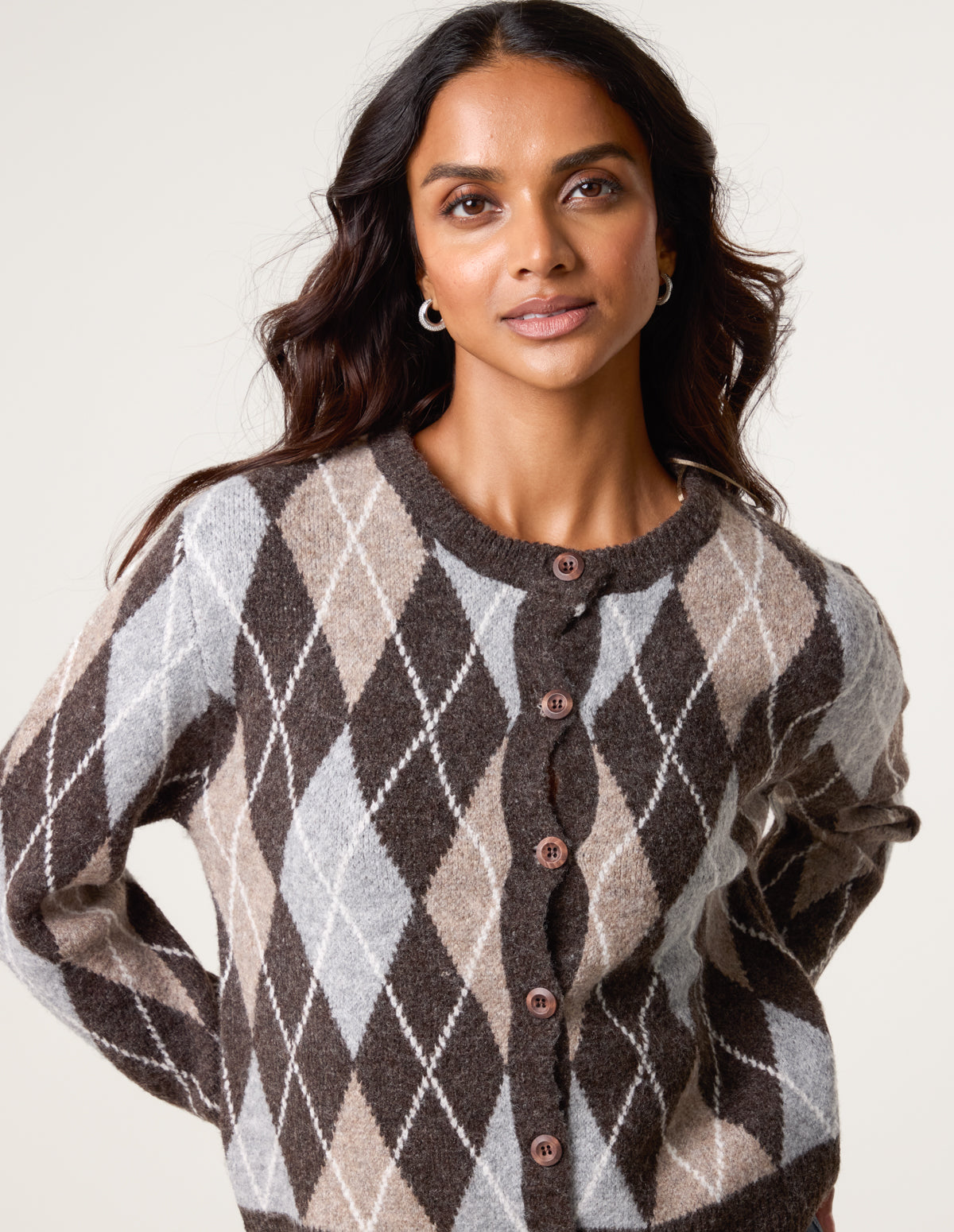 Argyle Knit Button Front Cardigan