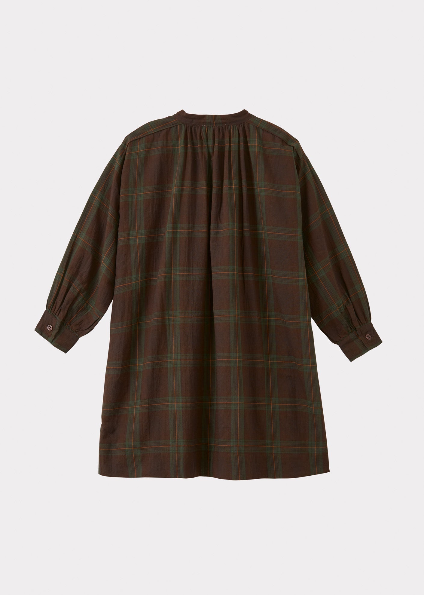 YEW GIRL'S COTTON DRESS - BROWN / GREEN TARTAN