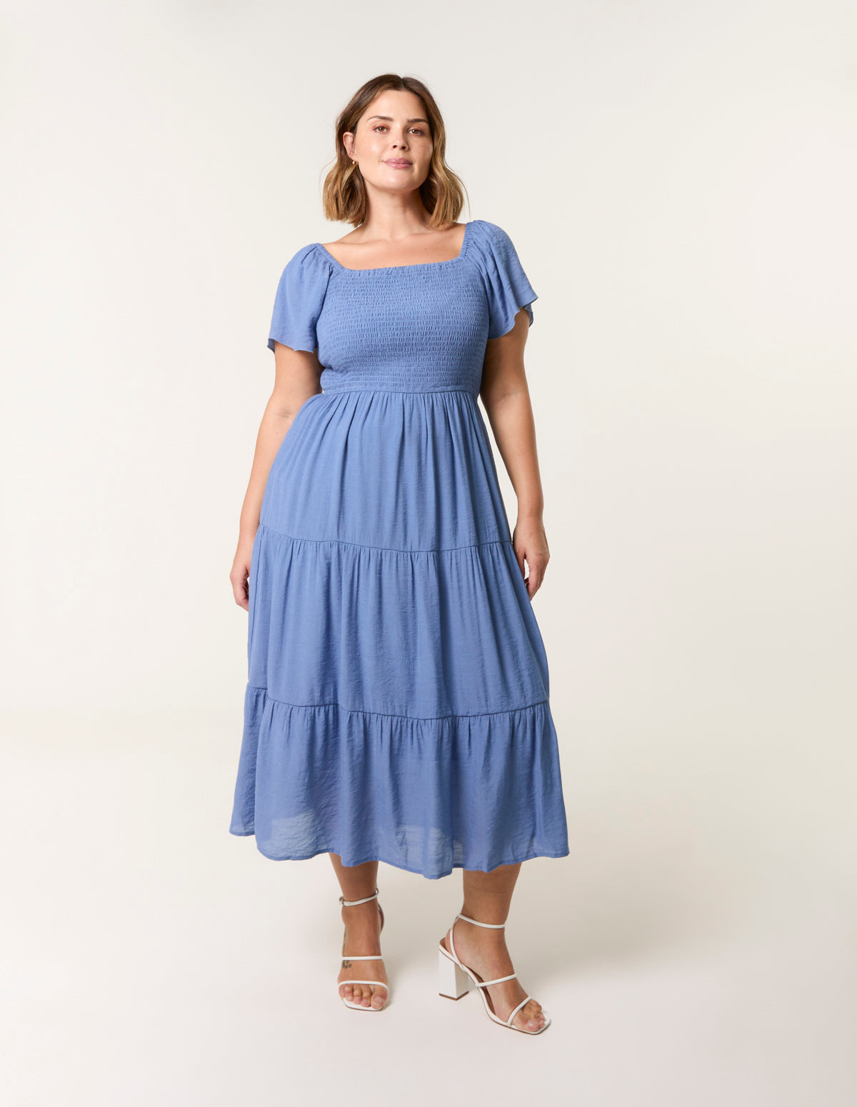 Curve Flutter Sleeve Midi Dress