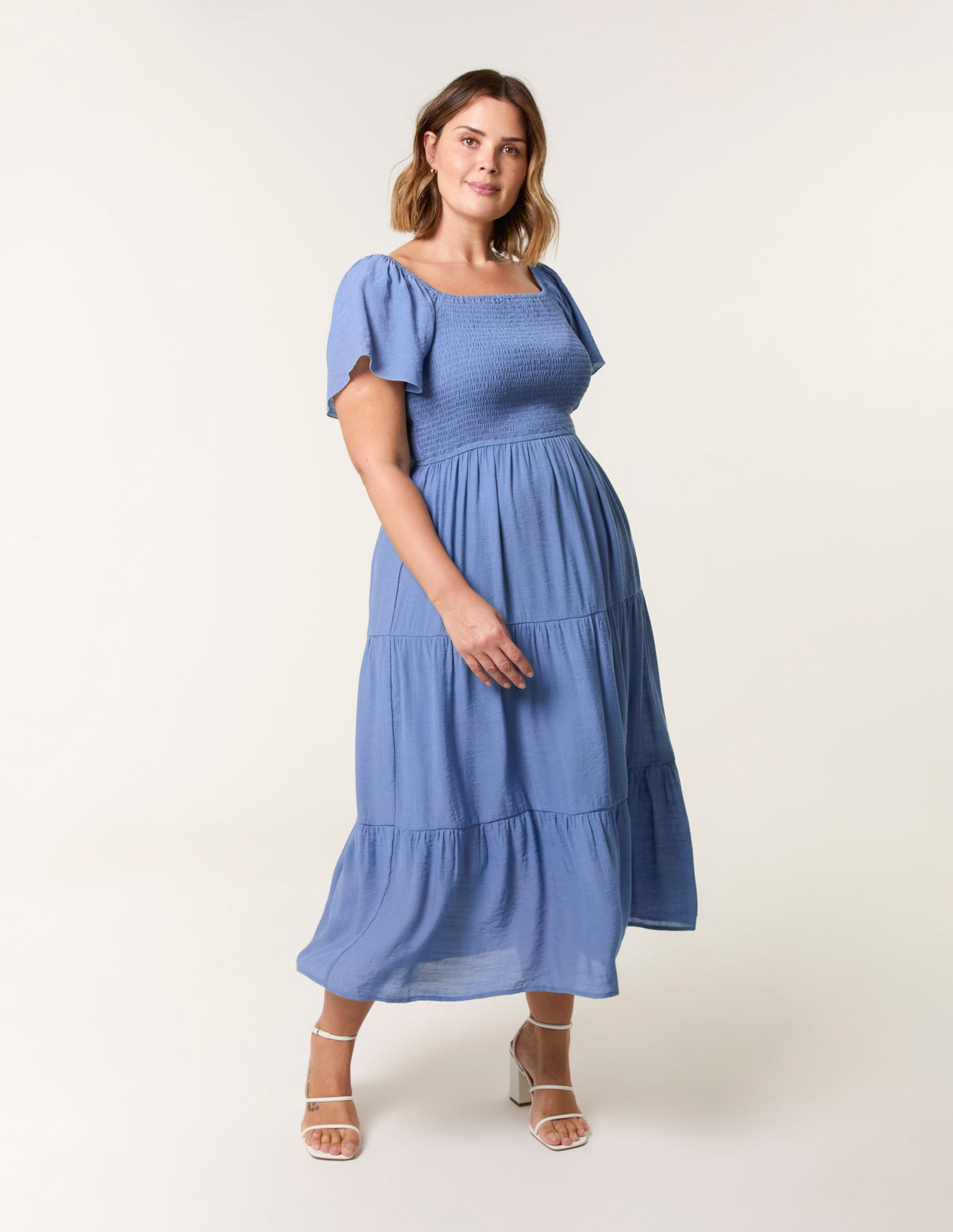 Curve Flutter Sleeve Midi Dress