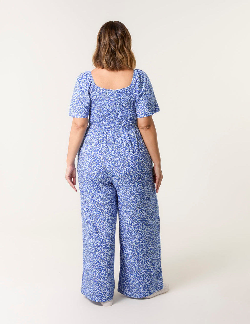 Curve Square Neck Shirred Jumpsuit