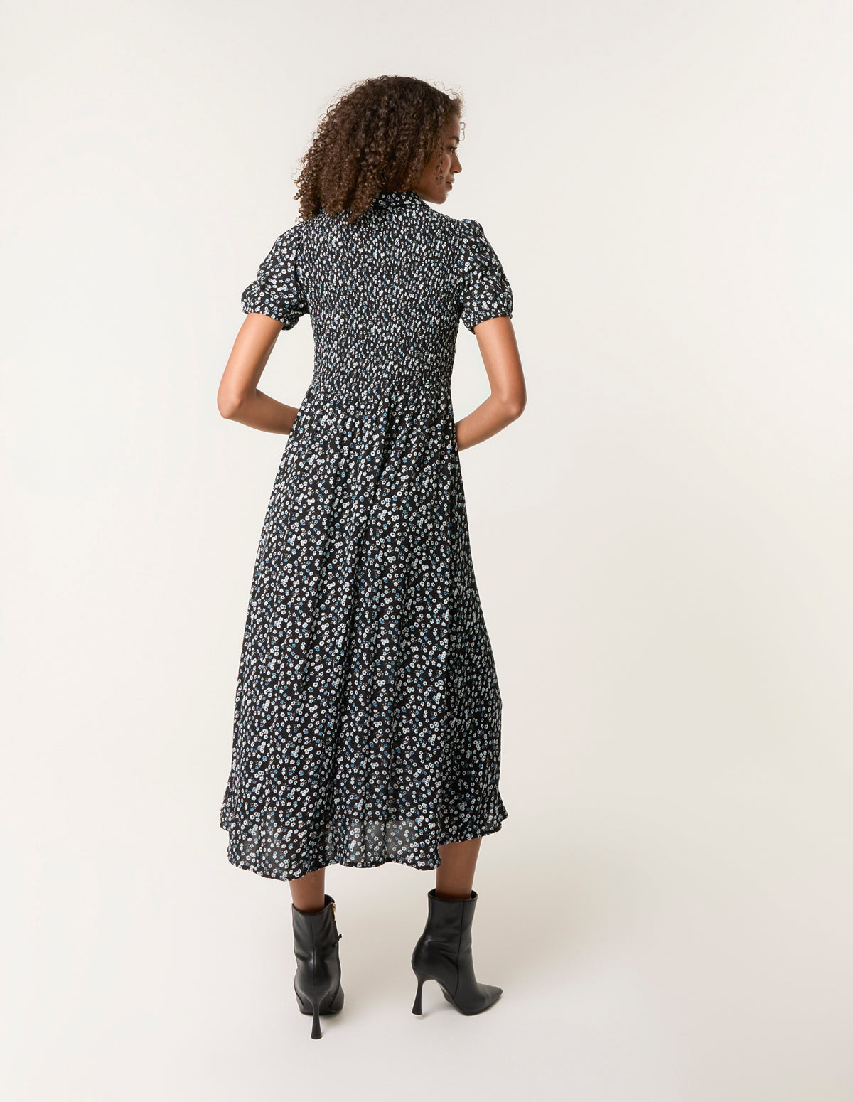 Ditsy Floral Puff Sleeve Shirred Dress