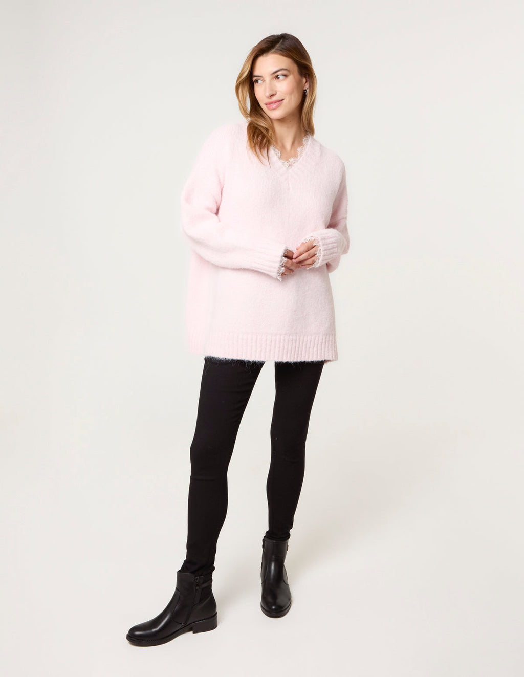 Lace Trim V Neck Jumper