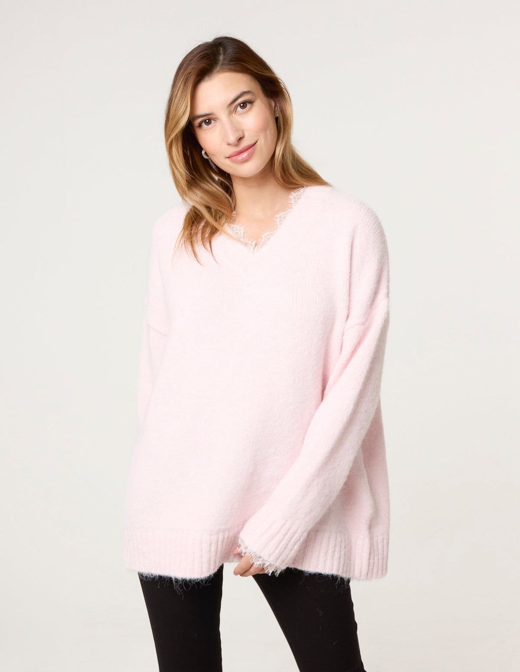 Lace Trim V Neck Jumper