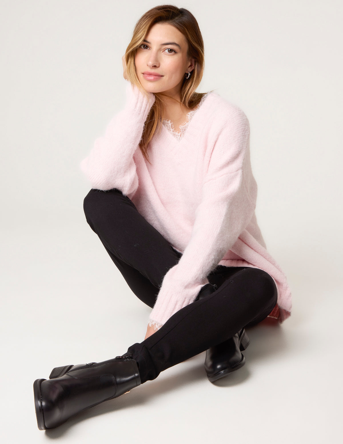 Lace Trim V Neck Jumper