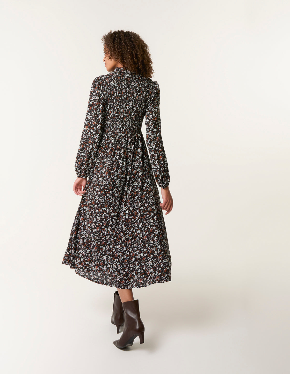 Ditsy Floral Long Sleeve Shirred Maxi Dress