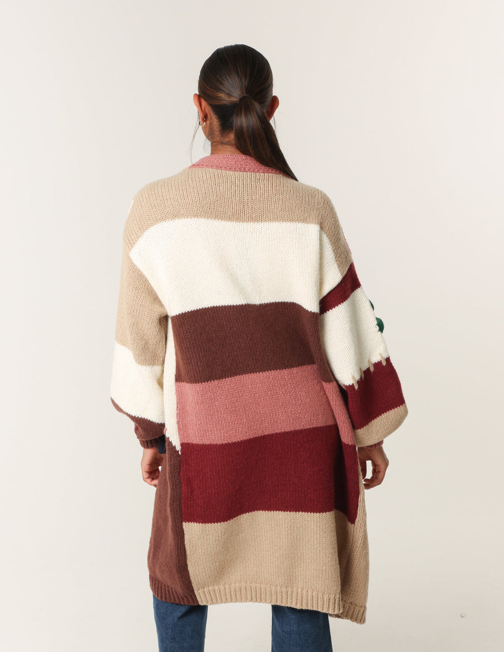 Colour Block 3D Flower Longline Cardigan