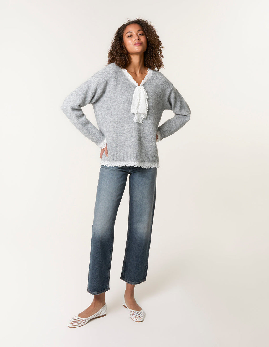 Lace Trim Pussy Bow Jumper