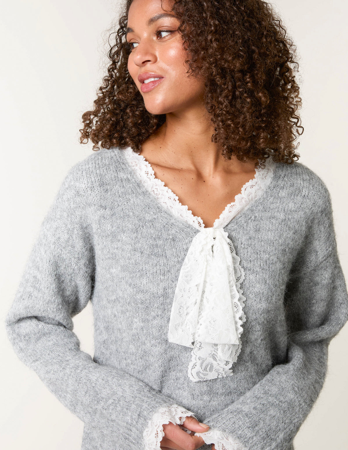 Lace Trim Pussy Bow Jumper